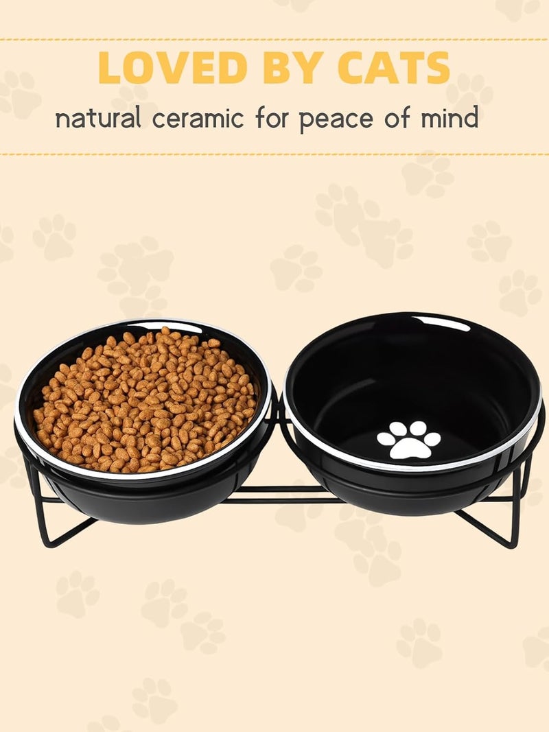 GDCZ Ceramics Raised Cat Bowls with Heighten Metal Stand,15 Ounces (Black) - Image 4